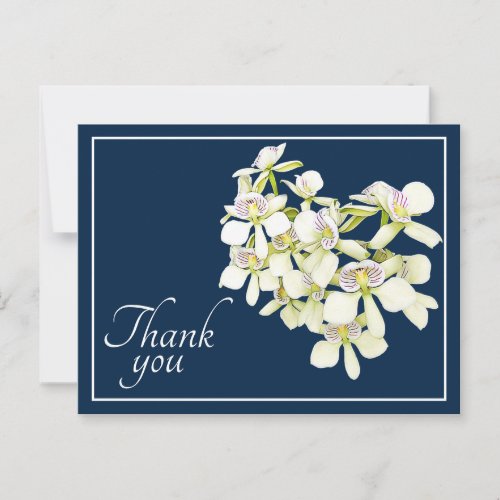 White Veined Orchids Navy Background Thank You Postcard