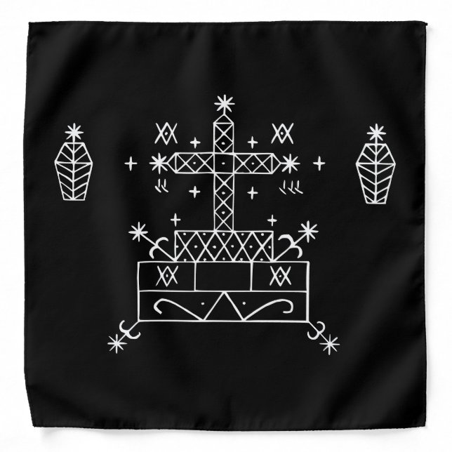 White Veve of Baron Samedi on Black Bandana (Front)