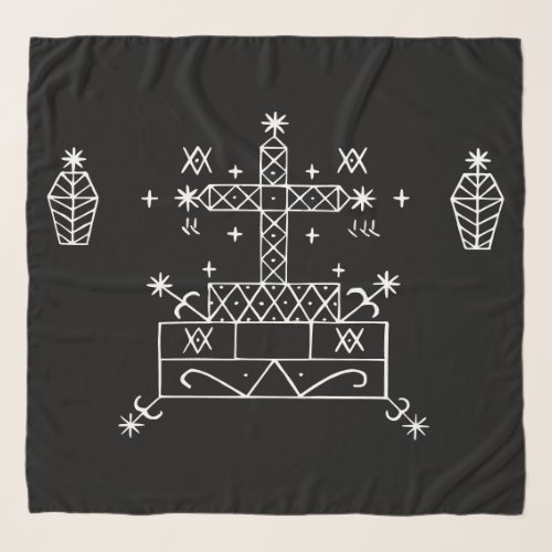 White Veve of Baron Samedi on Black Scarf