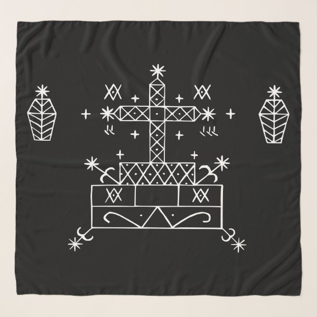 White Veve of Baron Samedi on Black Scarf (Front)