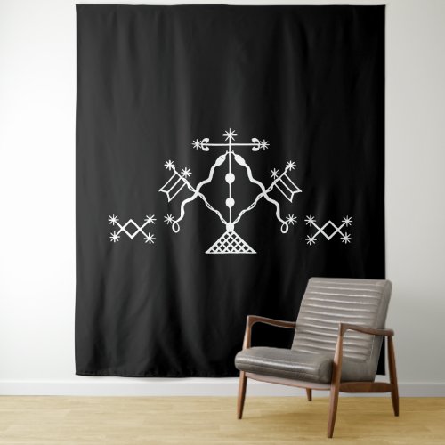 White Veve of Damballah on Black Tapestry