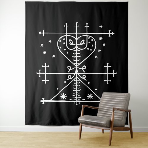 White Veve of Maman Brigitte on Black Tapestry