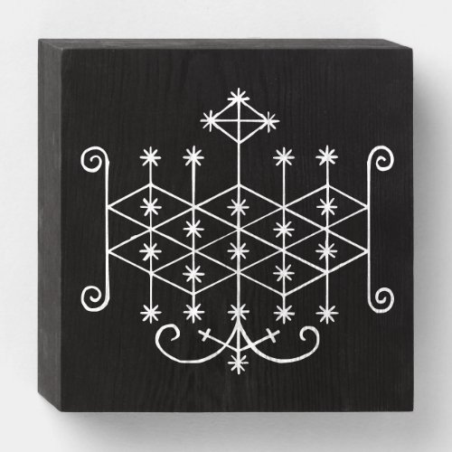 White Veve of Ogoun on Black Wooden Box Sign