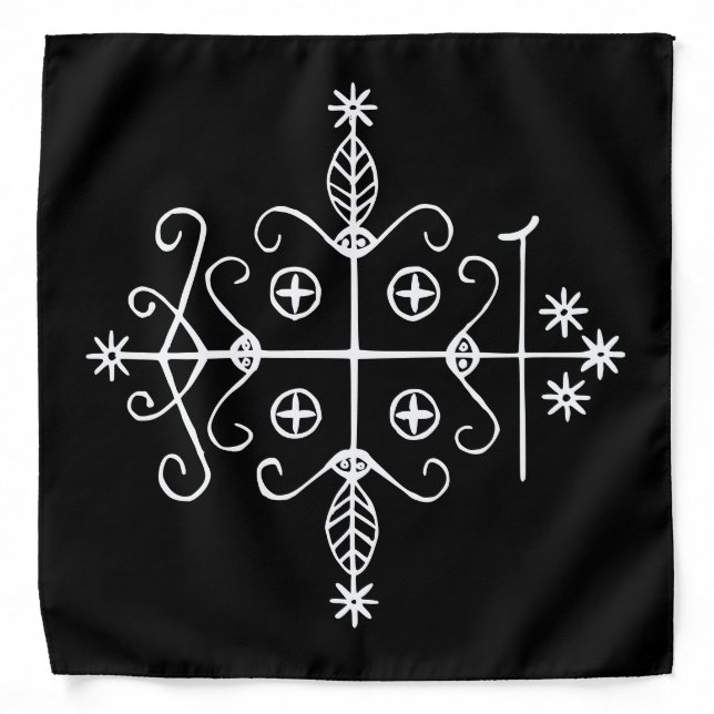 White Veve of Papa Legba on Black Bandana (Front)