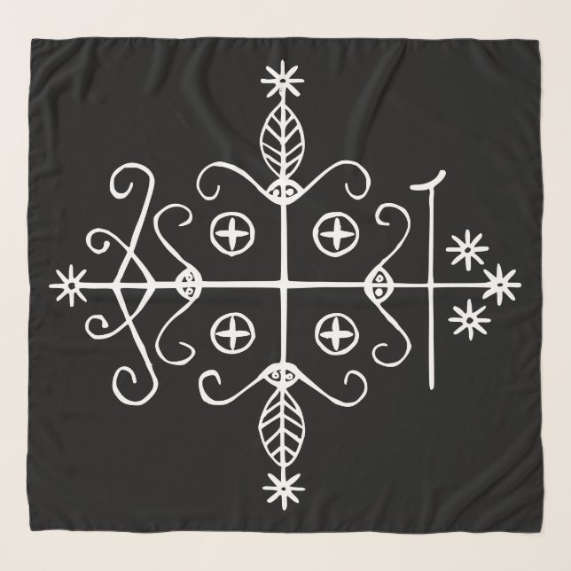 White Veve of Papa Legba on Black Scarf (Front)