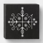 White Veve of Papa Legba on Black Wooden Box Sign