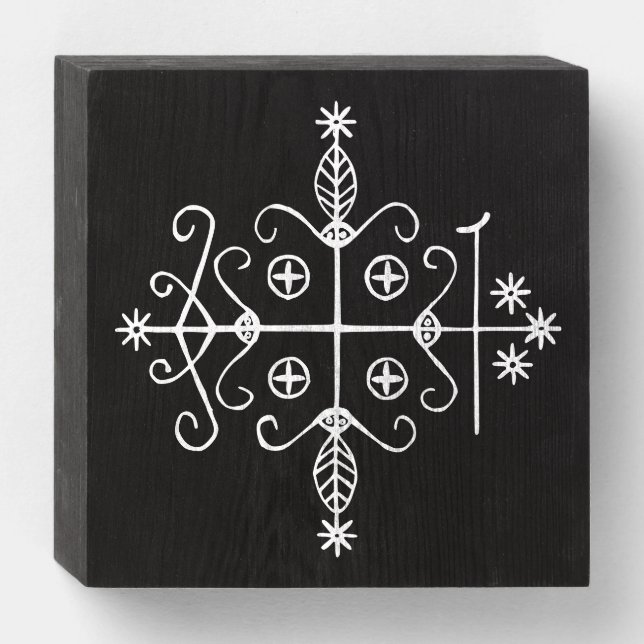 White Veve of Papa Legba on Black Wooden Box Sign (Front Horizontal)