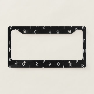 White Viking Runes on Black Background License Plate Frame