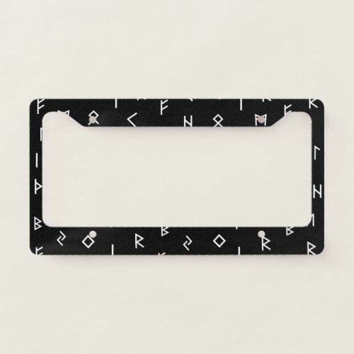 White Viking Runes on Black Background License Plate Frame