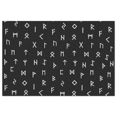 White Viking Runes on Black Background Tissue Paper