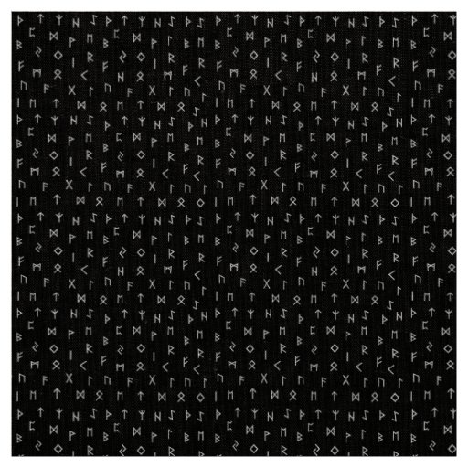 White Viking Runes Pattern on Black Background Fabric