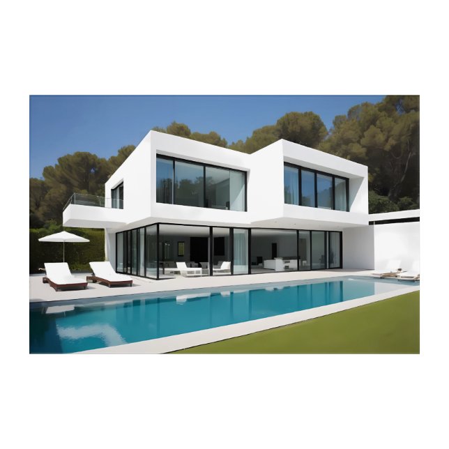 White villa with pool acrylic print (Front)