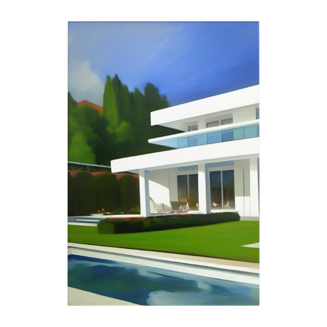 White villa with pool acrylic print (Front)