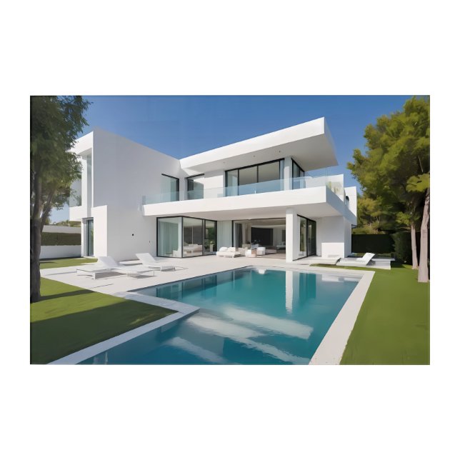 White villa with pool acrylic print (Front)