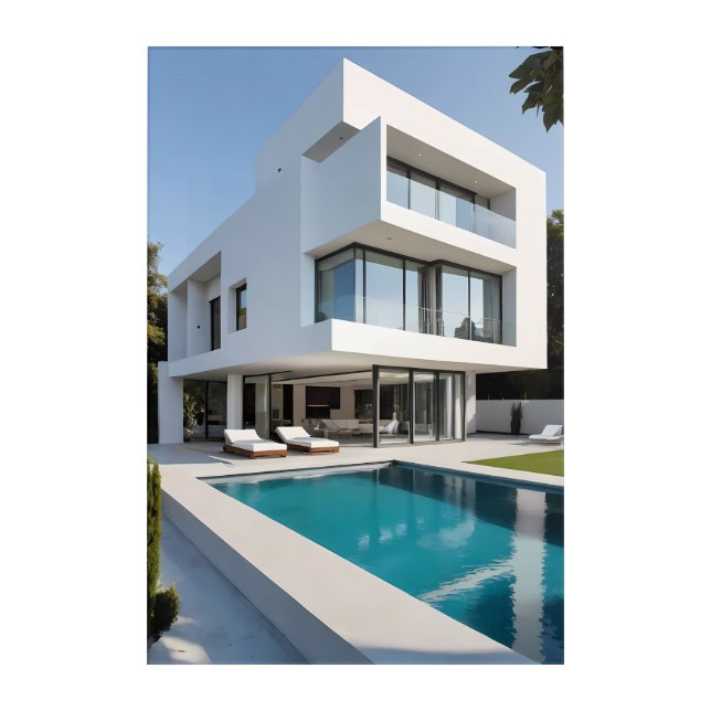 White villa with pool acrylic print (Front)