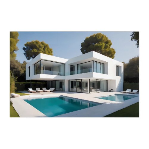 White villa with pool acrylic print