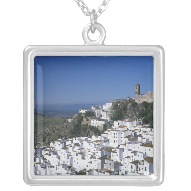 White Village of Casares, Andalusia, Spain 2 Silver Plated Necklace (Front)
