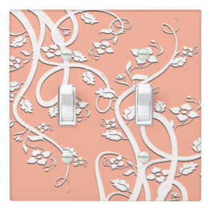 White Vine, Leaf, and Floral Design Light Switch Cover