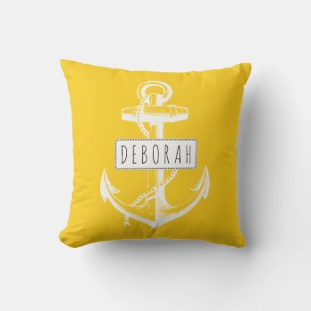 White Vintage Anchor Yellow Nautical Reversible Outdoor Pillow by patternpillow at Zazzle
