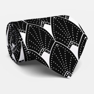 White Vintage Art Deco Pattern on Dark Gray Neck Tie