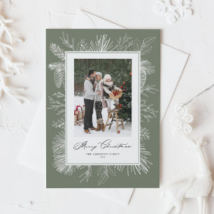 White Vintage Botanical Frame Taupe Green Photo Holiday Postcard
