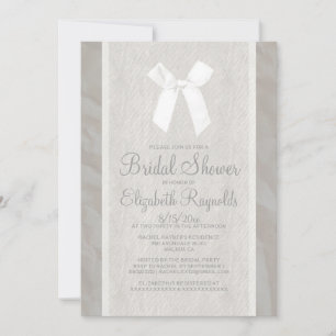 White Vintage Bow Linen Bridal Shower Invitations
