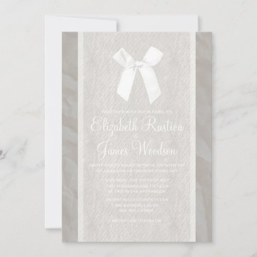 White Vintage Bow &amp; Linen Wedding Invitations