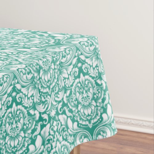 White Vintage Brocade Damask Pick Color Background Tablecloth