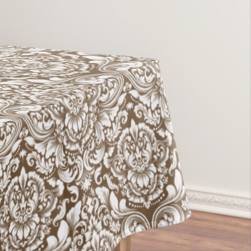 White Vintage Brocade Damask Pick Color Background Tablecloth