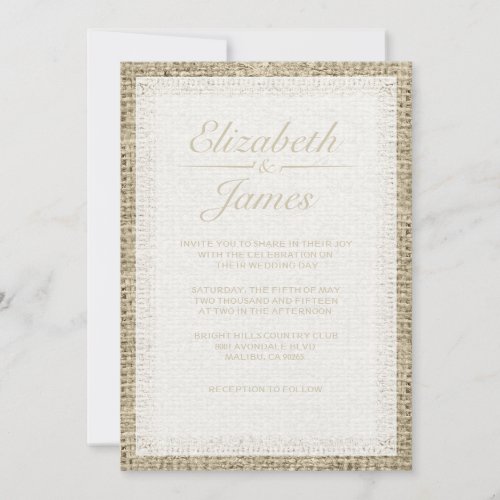 White Vintage Burlap Wedding Invitations