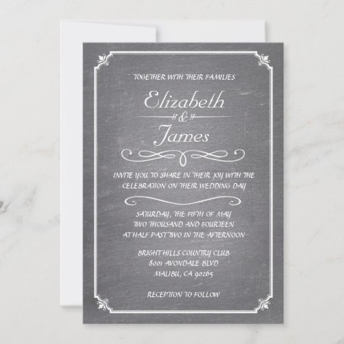 White Vintage Chalkboard Wedding Invitations