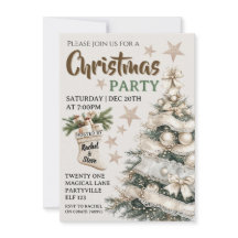 White vintage Christmas party invitation