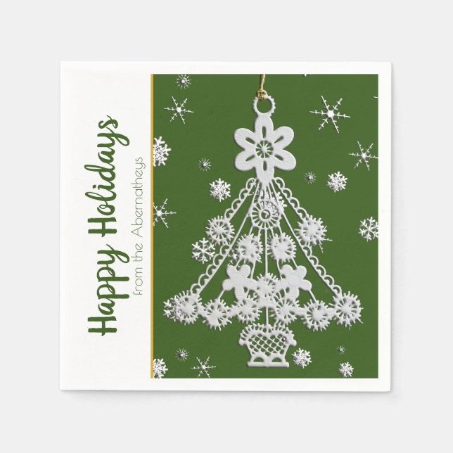 White Vintage Christmas Tree Ornament Template Napkins (Front)