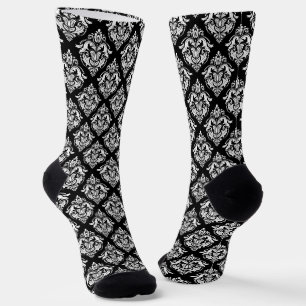 White vintage damask custom black background socks