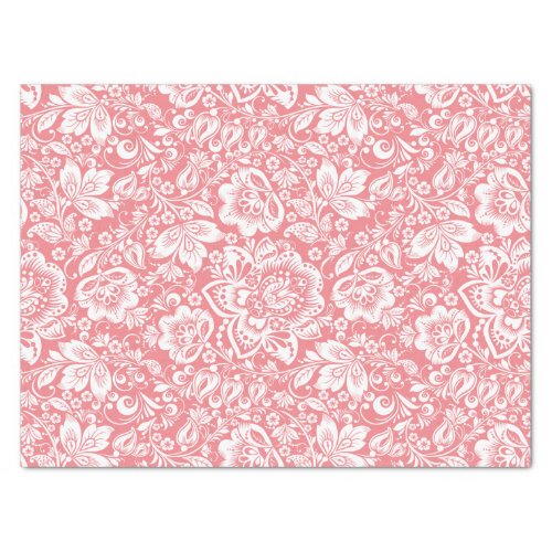 White vintage damask on pink background tissue paper