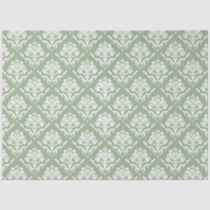 White vintage damasks sage green background tissue paper
