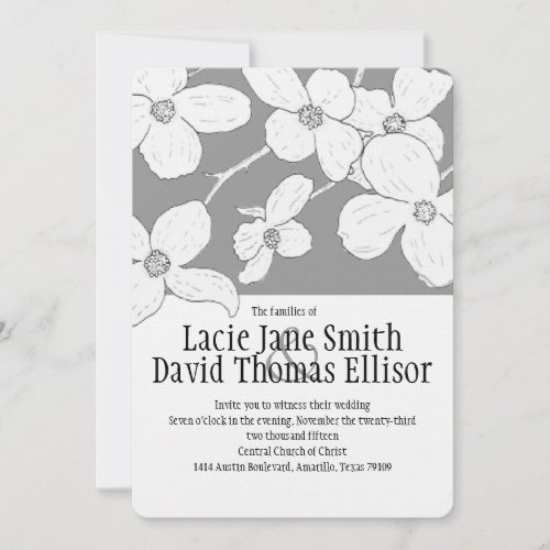 White Vintage Dogwood on Gray Wedding Invitation