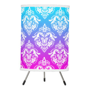 White Vintage Floral Damasks Pink to Blue Ombre Tripod Lamp
