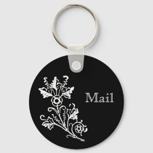 White Vintage Floral Etching Custom Mail Keychain