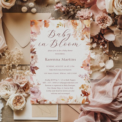 White Vintage Floral Fall Baby In Bloom Shower Invitation