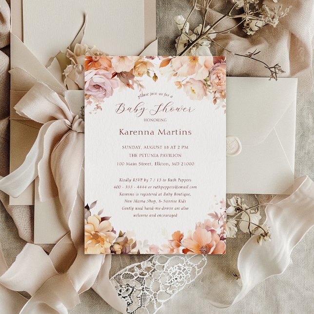 White Vintage Floral Fall Baby Shower Invitation (Creator Uploaded)