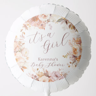 White Vintage Floral Fall It's a Girl Baby Shower Balloon