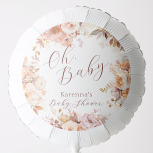 White Vintage Floral Fall Oh Baby Shower Balloon