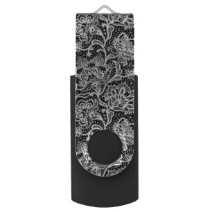 White vintage floral lace flash drive