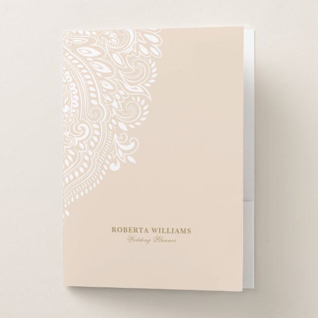 White Vintage Floral Paisley Pocket Folder (Front)