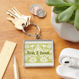 White Vintage Floral Wedding Favors Keychain