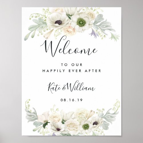 White Vintage Floral Wellcome Poster