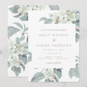 White Vintage Flower Blossoms Wedding Invitation