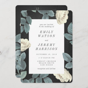 White Vintage Flower Chalkboard Wedding Invitation