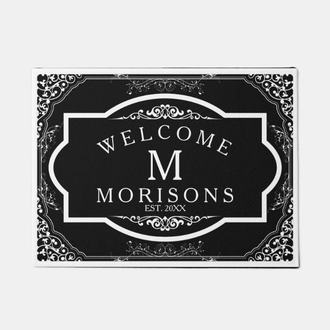 White Vintage Frame Custom background Doormat (Front)